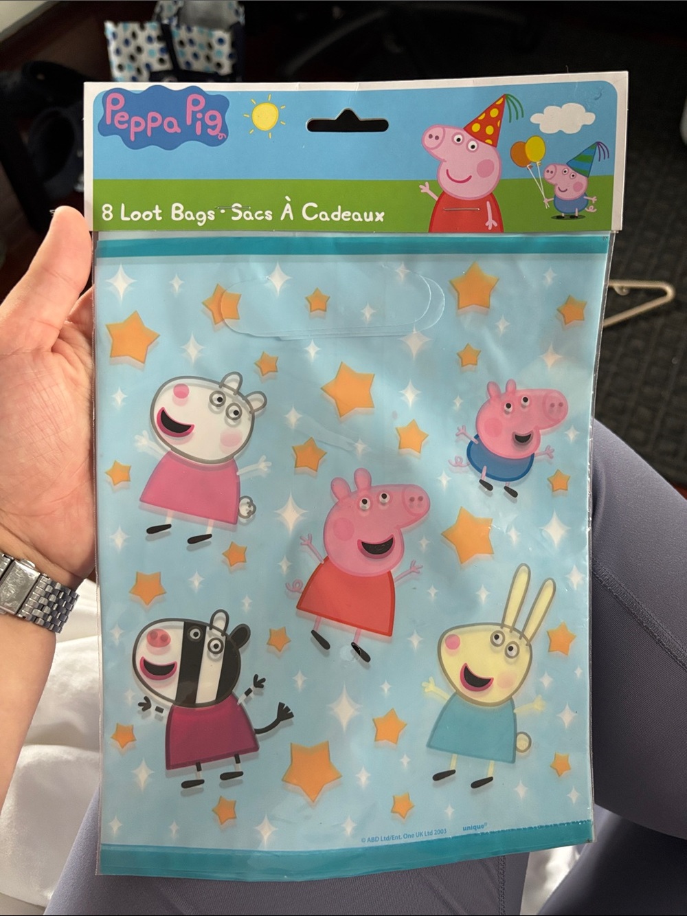 Peppa Pig Party Loot Bags in Light Blue with Orange Stars